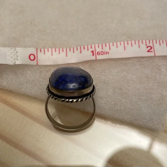 Large lapis lazuli stone and sterling silver ring size 8-8.5 - Picture 7 of 7